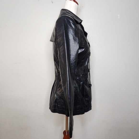 Vintage 90s BEBE Black Leather Double Breasted Jacket Size Small - Picture 7 of 16